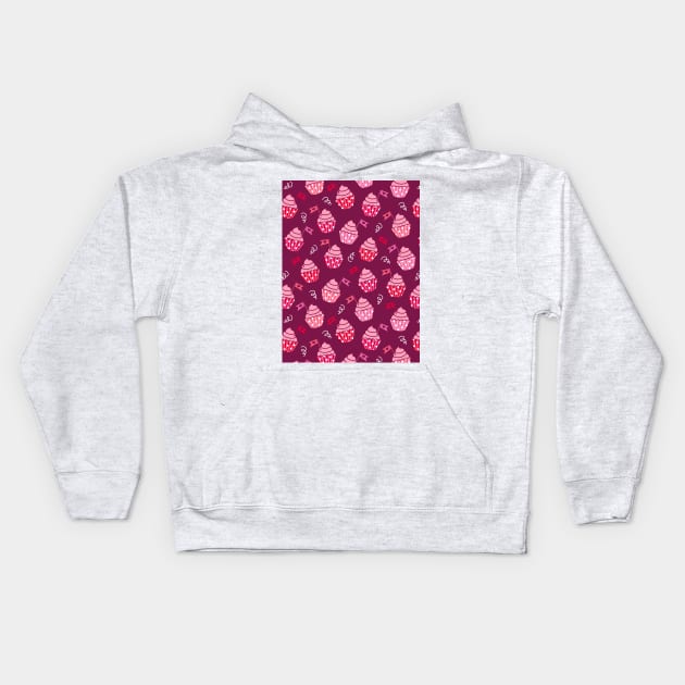 Valentine's pink cupcakes burgundy party Kids Hoodie by Dana Du